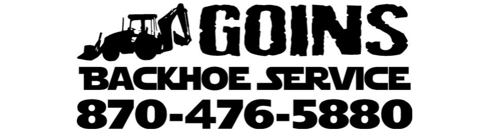 Logo for Goins Backhoe Service featuring a backhoe icon and phone number 870-476-5880 in black text on a white background.