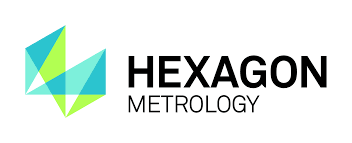 A logo for hexagon metrology with a green and blue hexagon on a white background.