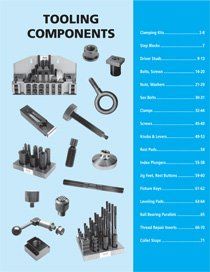 A list of tooling components on a blue background
