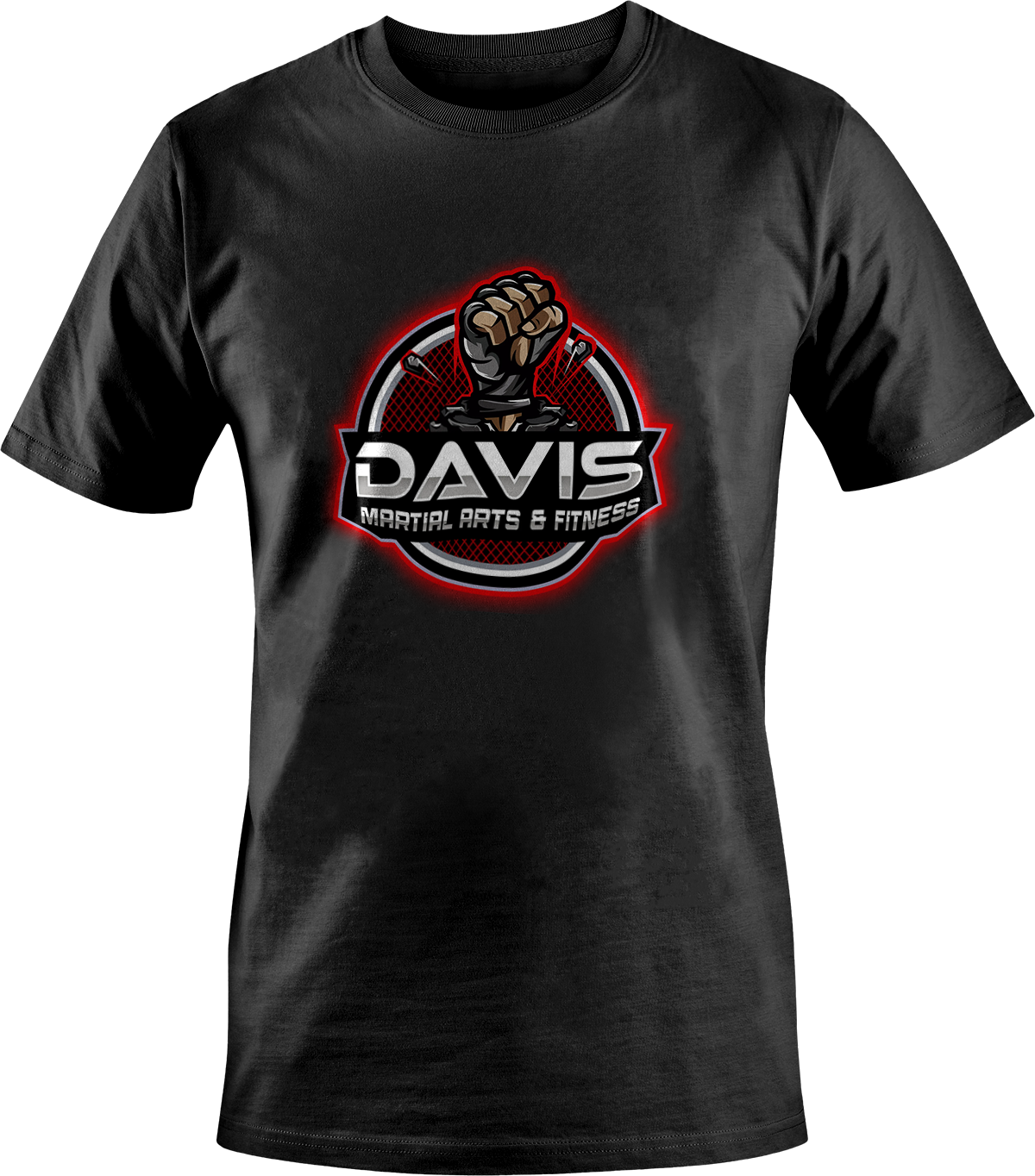 a black davis martial arts and fitness t-shirt