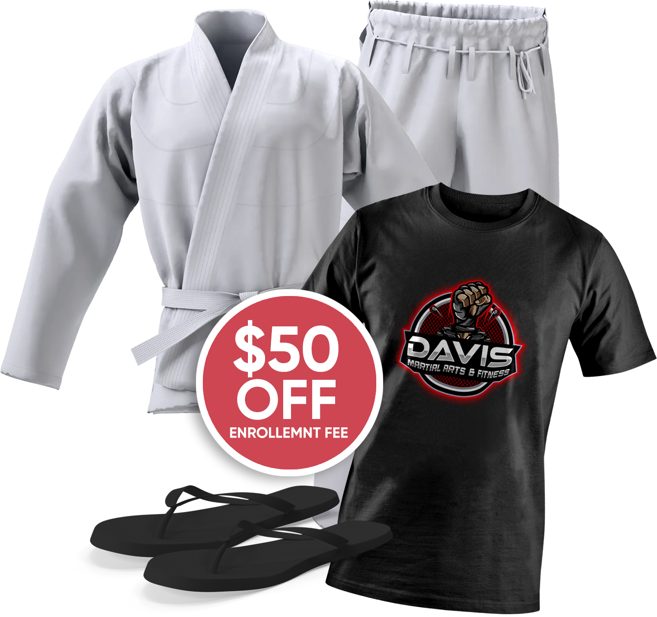 a $ 50 off enrollment fee for davis martial arts and fitness
