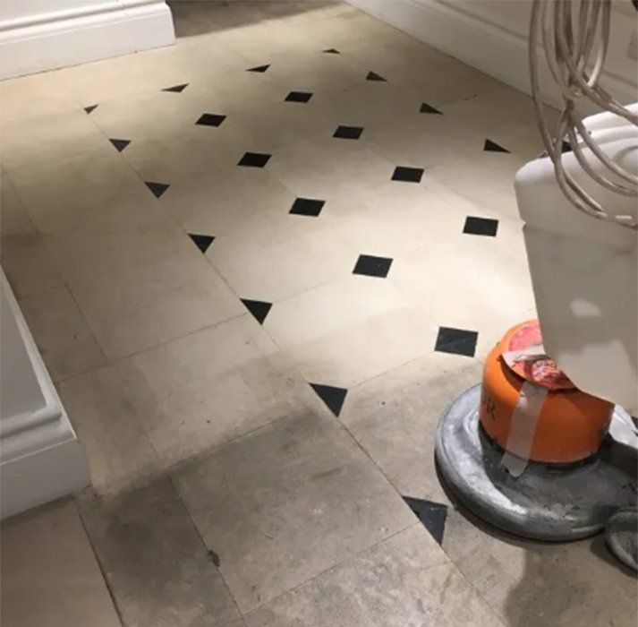 stone floor during cleaning