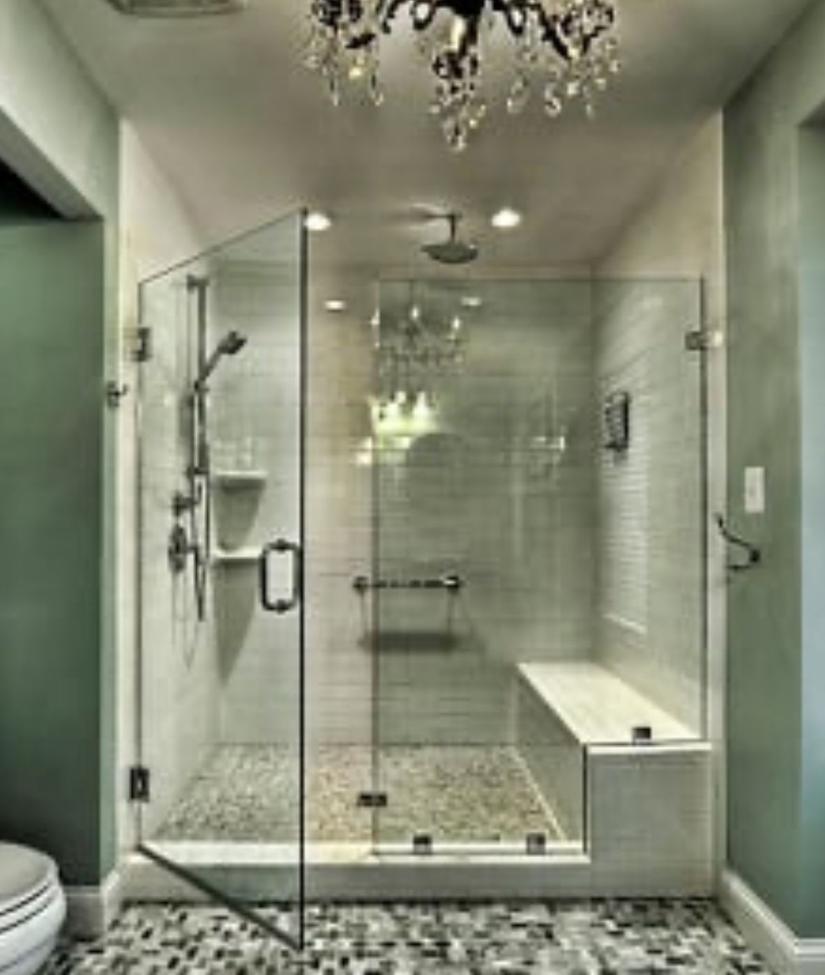 A bathroom with a walk in shower and a toilet New Orleans Bathroom Renovation