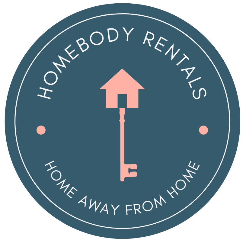 The logo for homebody rentals shows a key in the shape of a house.