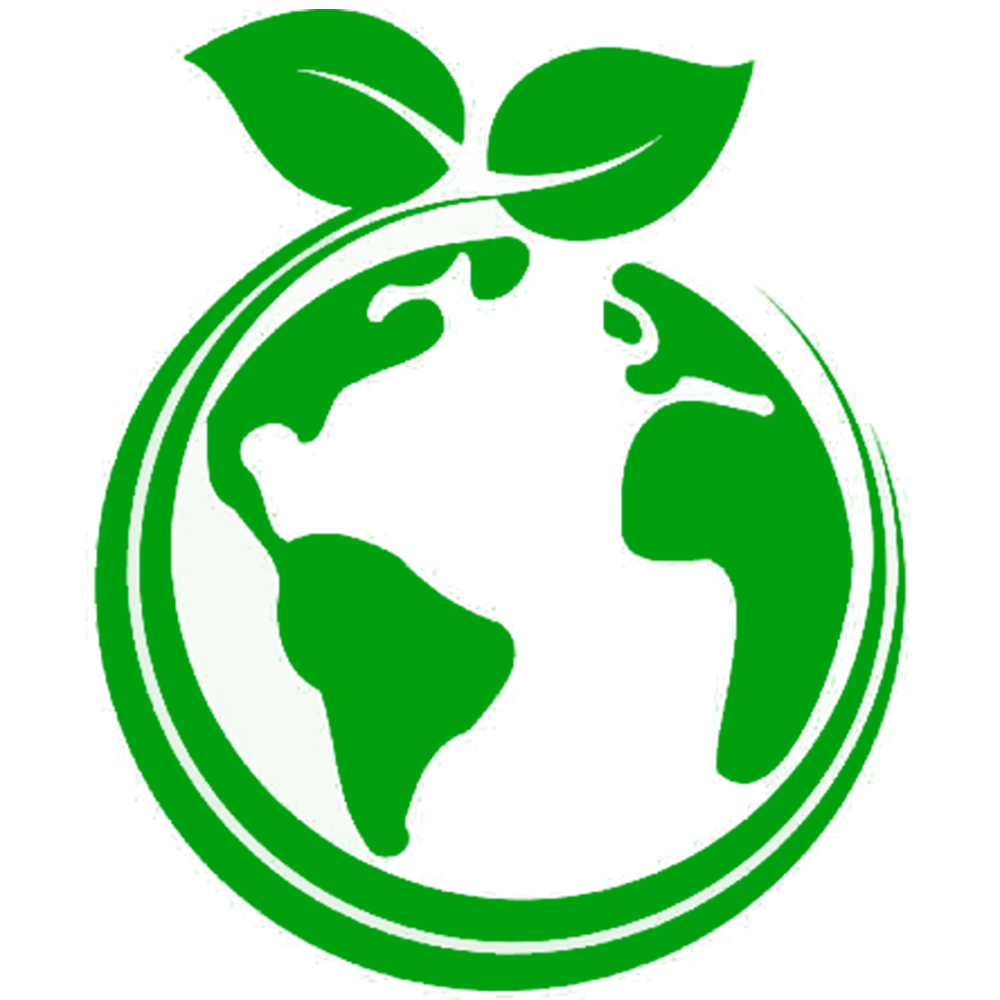 A green globe with a plant growing out of it.