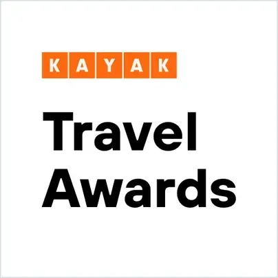 The logo for the kayak travel awards is black and orange on a white background.