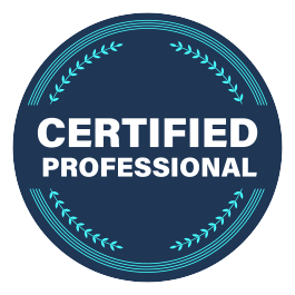 A blue circle with the words certified professional on it