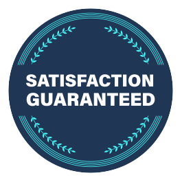 A blue circle with the words satisfaction guaranteed on it
