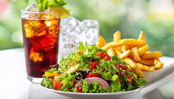 Insalata, patatine e bibita