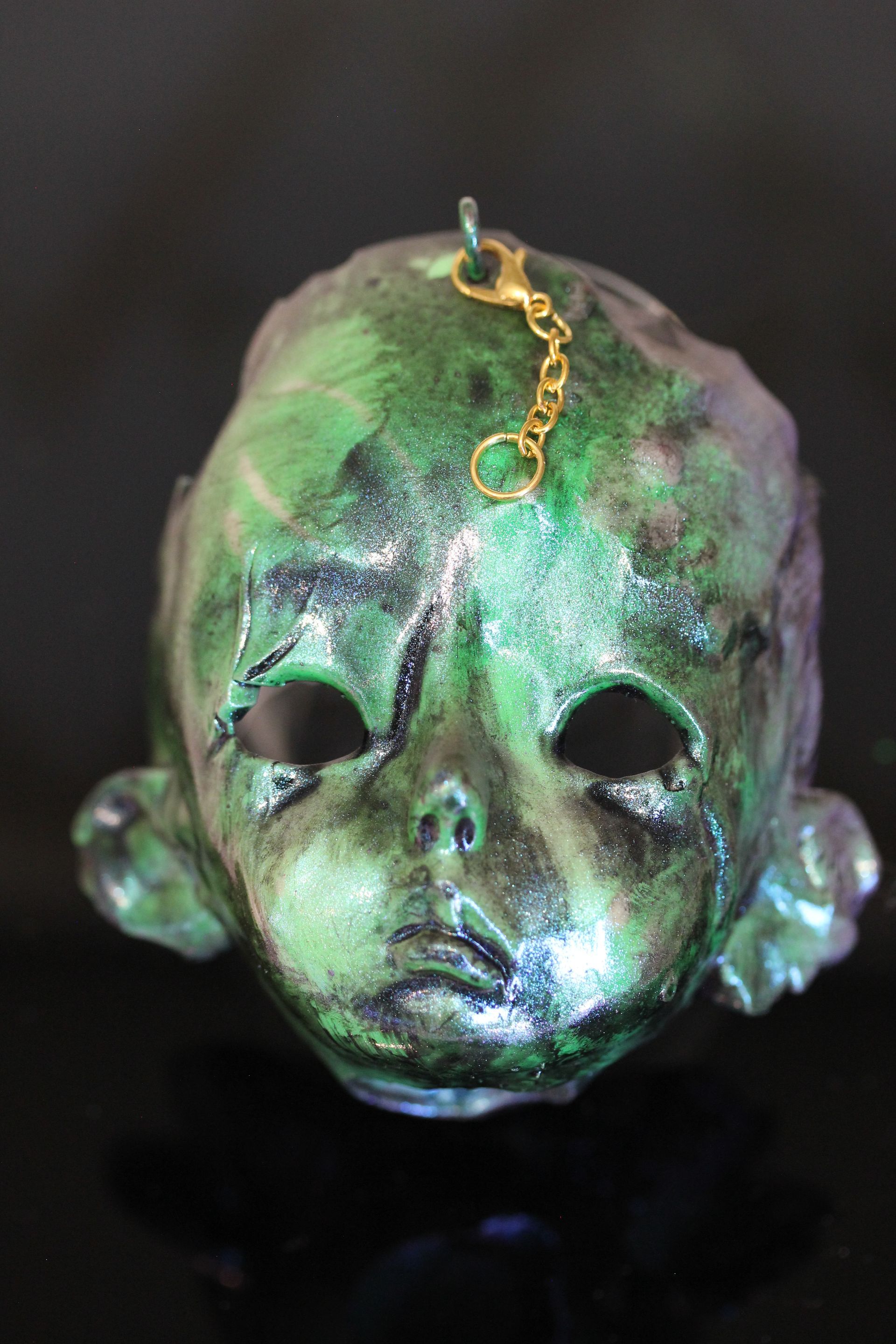 Melted Doll Head: Nuclear Green Antique