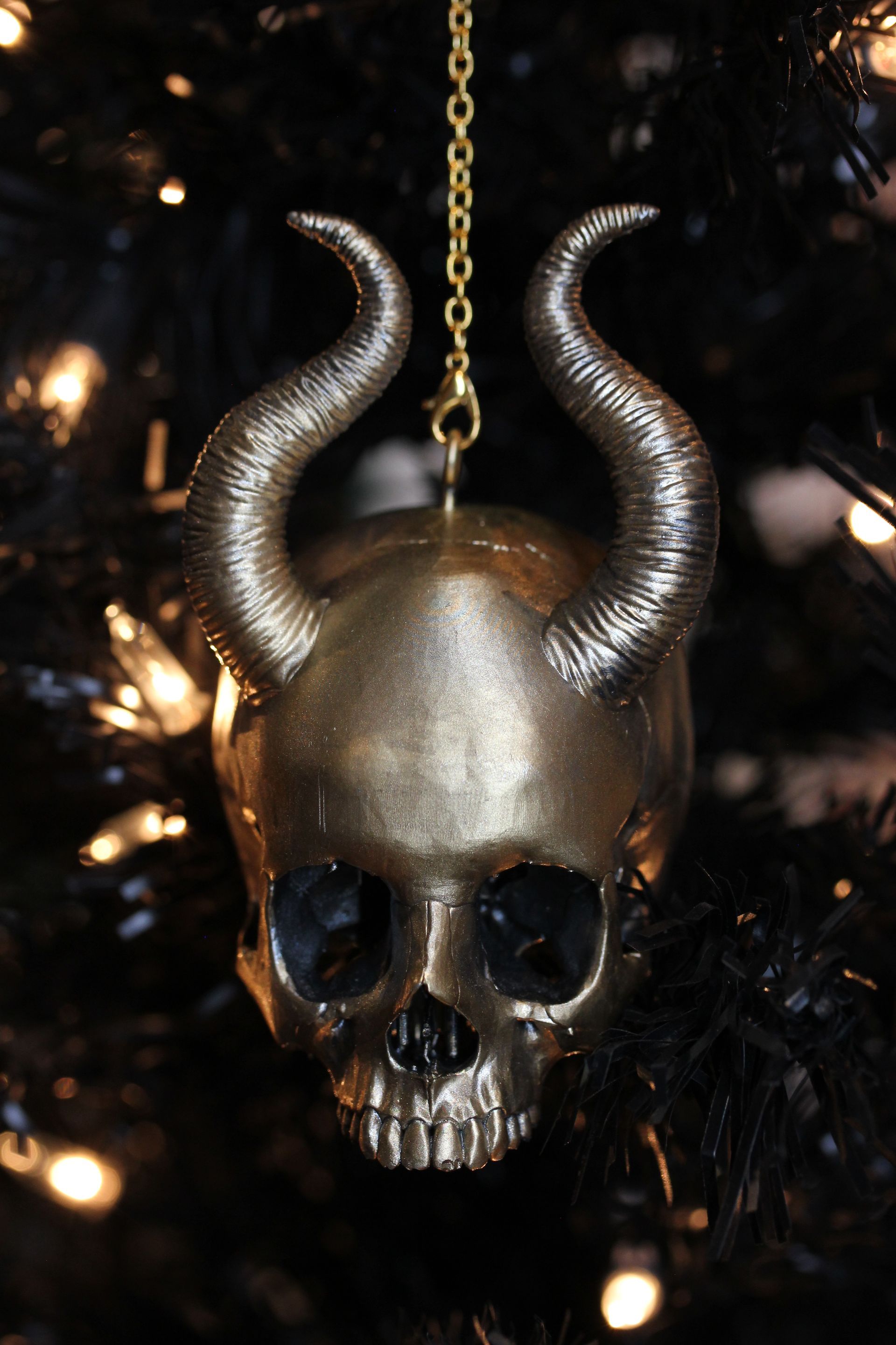 Baby Skull With Horns: Gold Antique