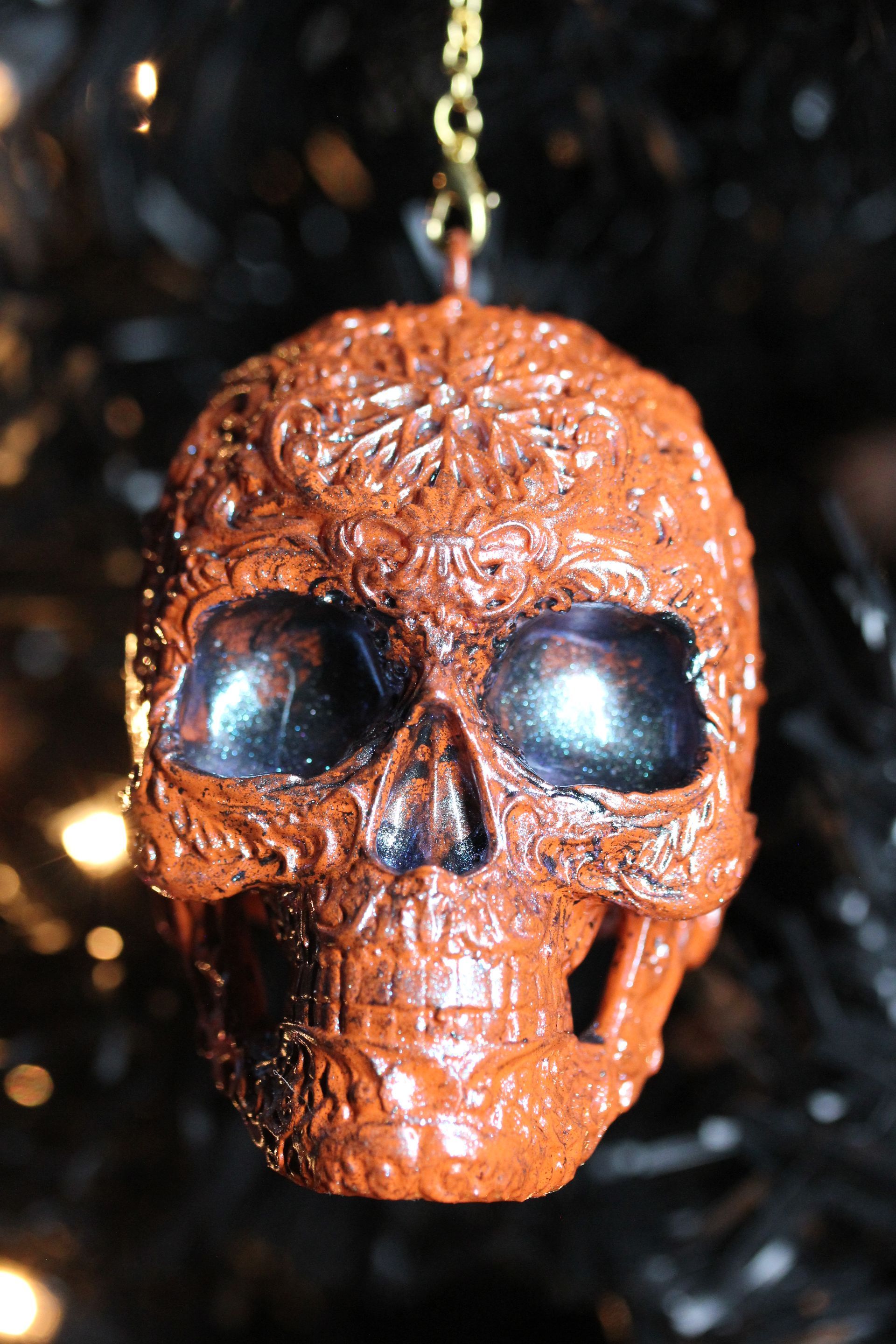 Ornate Sugar Skull: Orange Antique