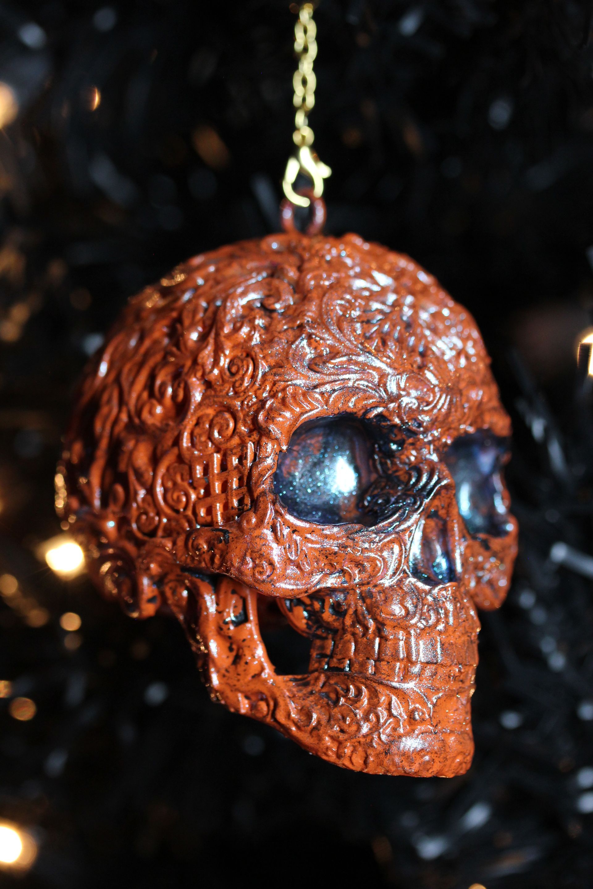 Ornate Sugar Skull: Orange Antique