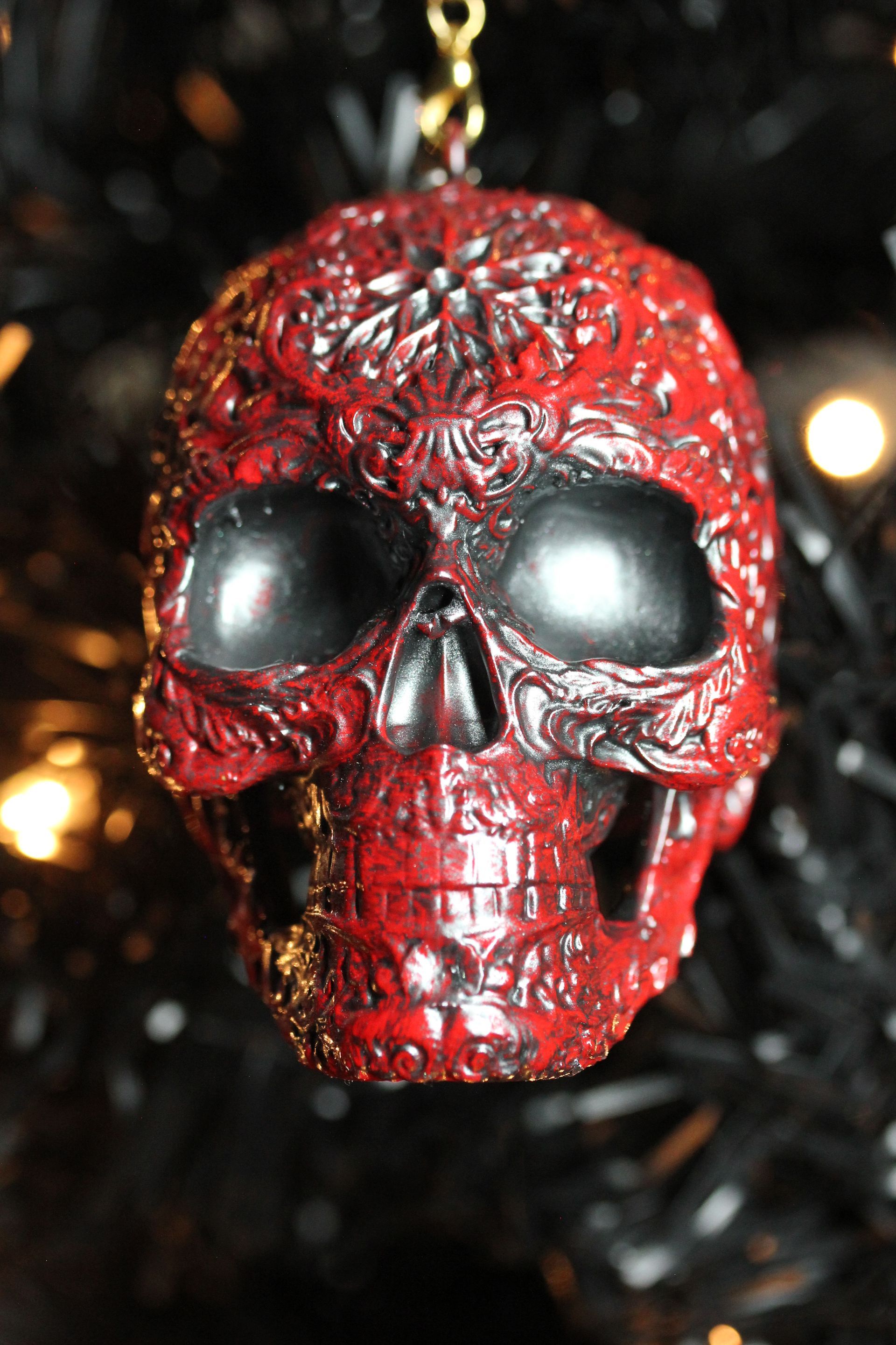 Ornate Sugar Skull: Red Antique