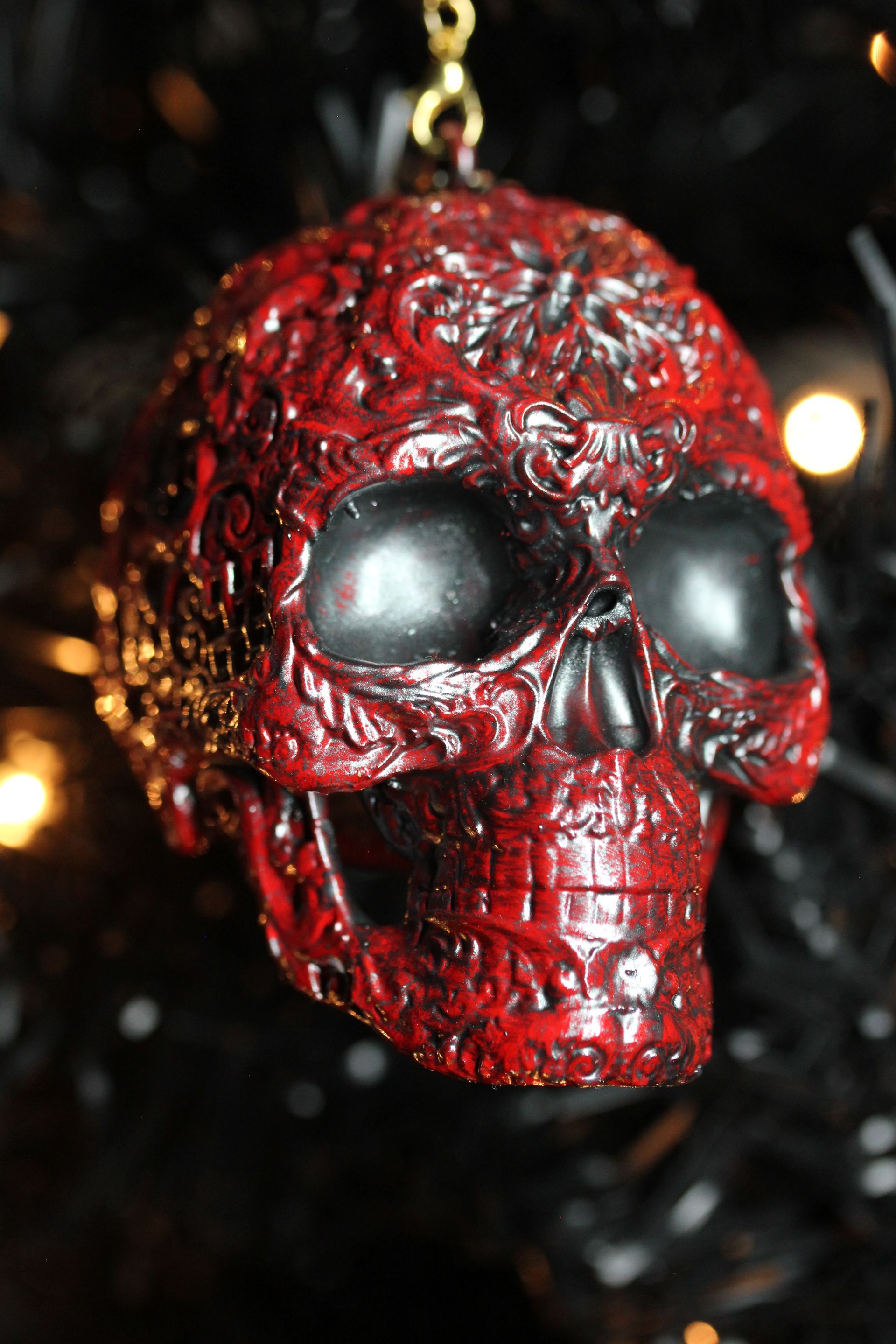 Ornate Sugar Skull: Red Antique