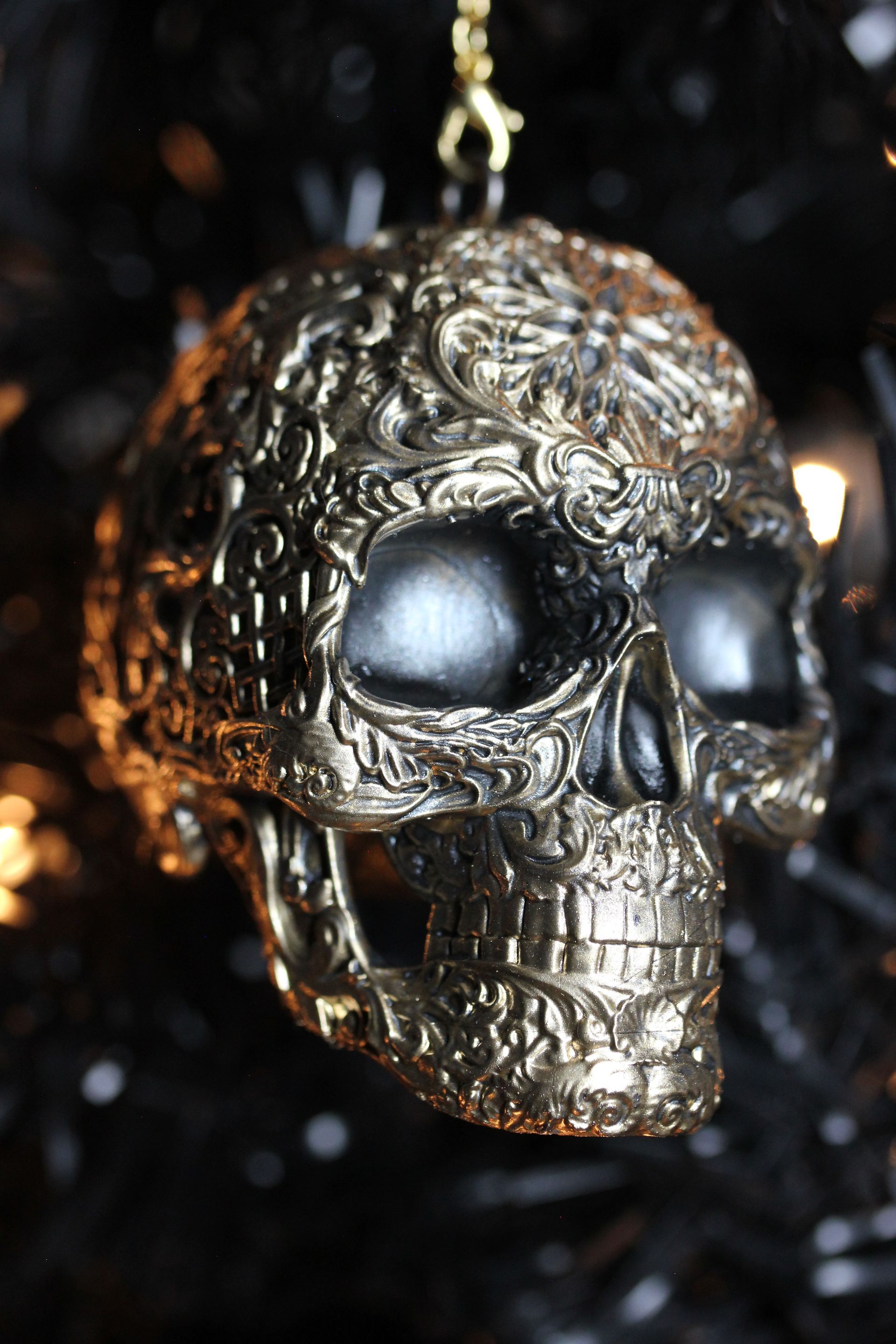 Ornate Sugar Skull: Gold Antique