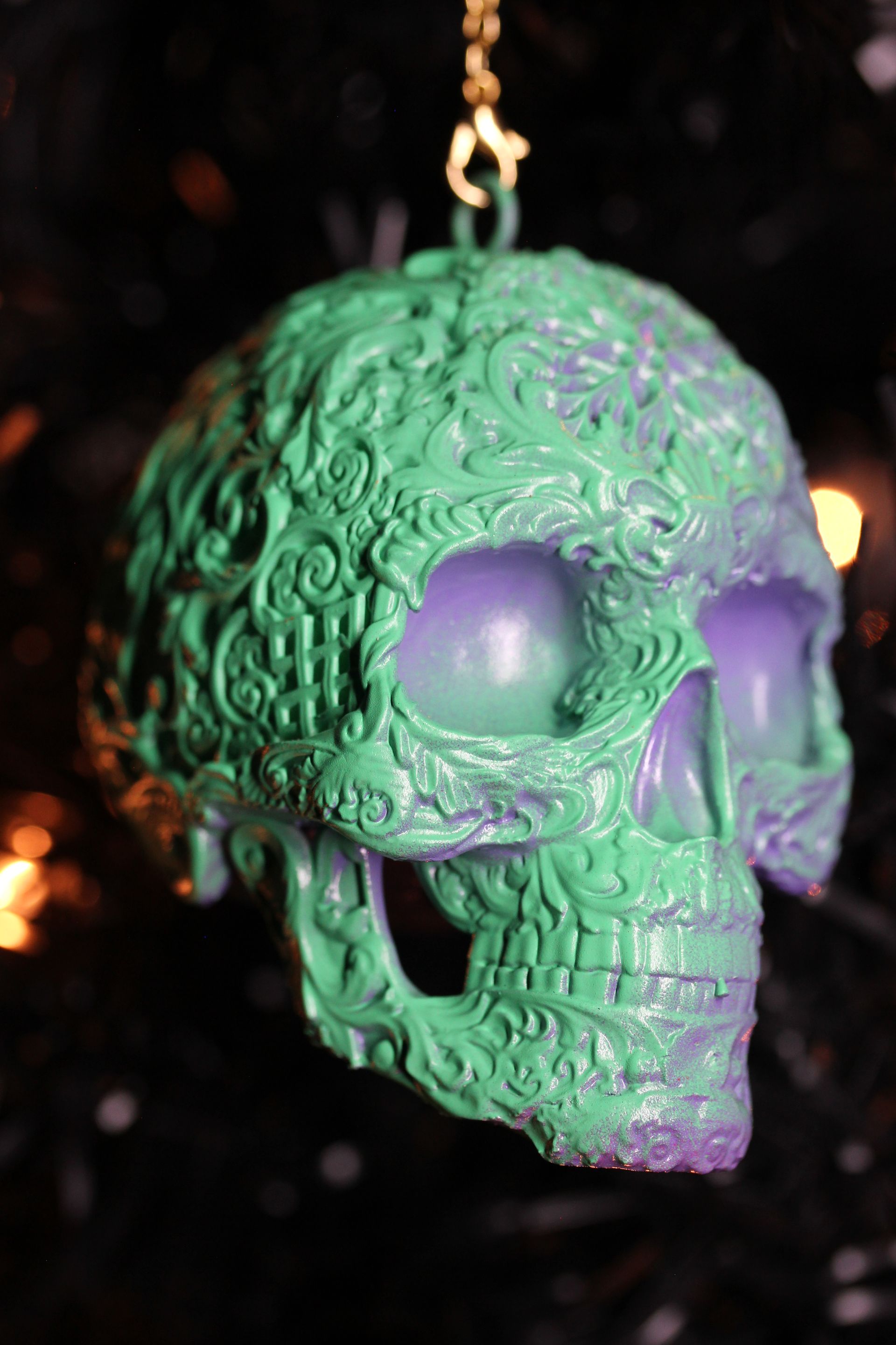 Ornate Sugar Skull: Mint Green/Violet