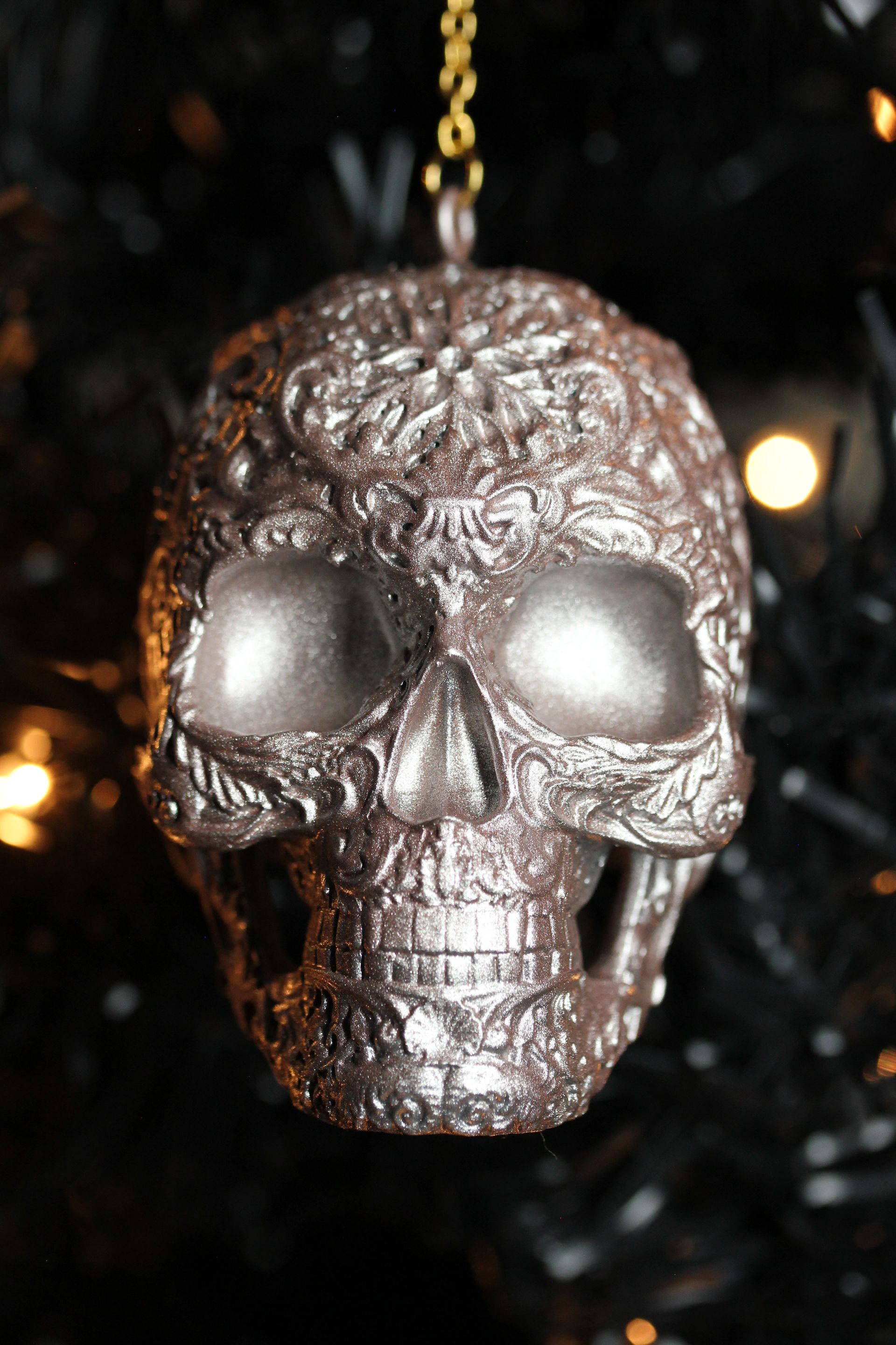 Ornate Sugar Skull: Hammered Metal