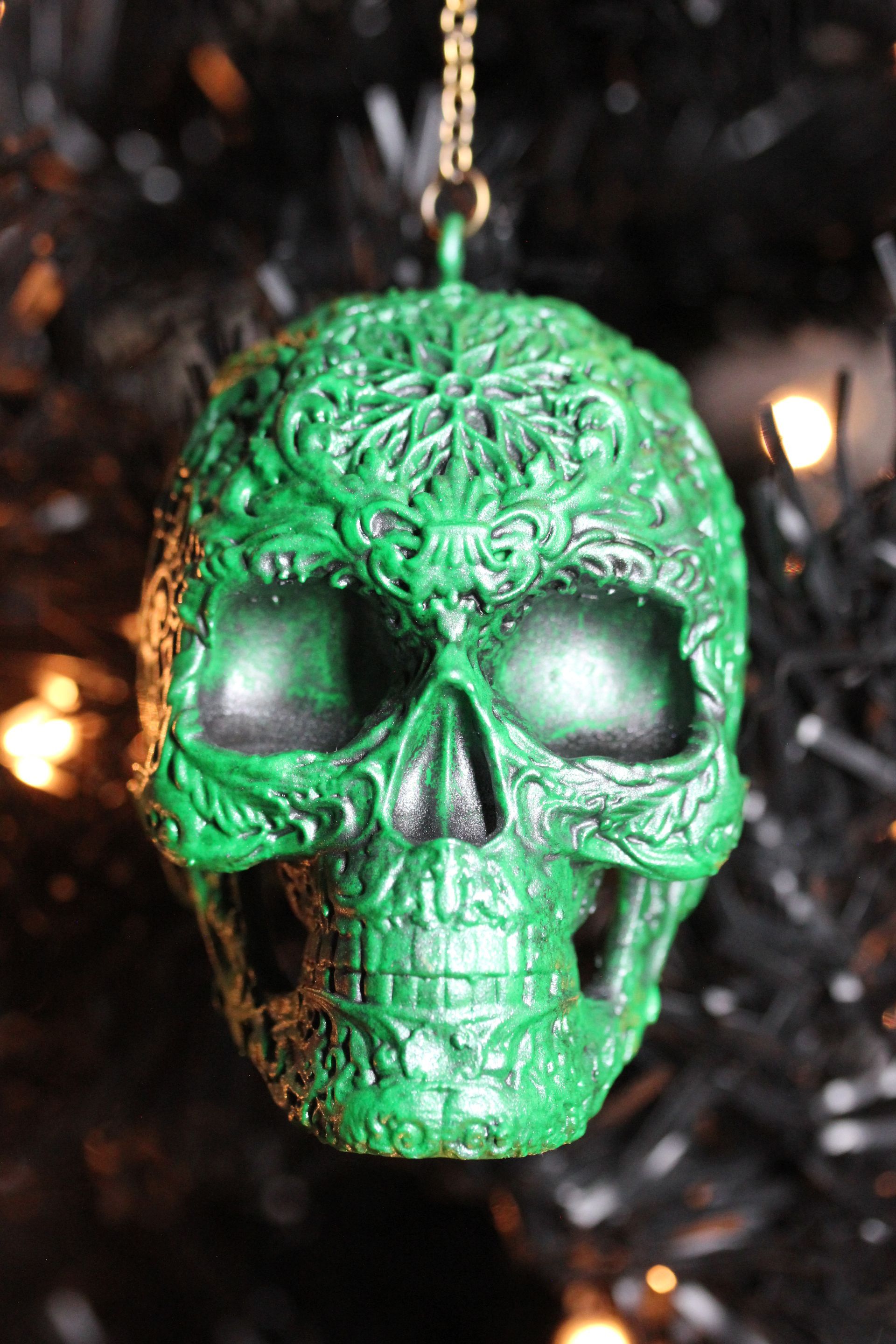 Ornate Sugar Skull: Green Antique