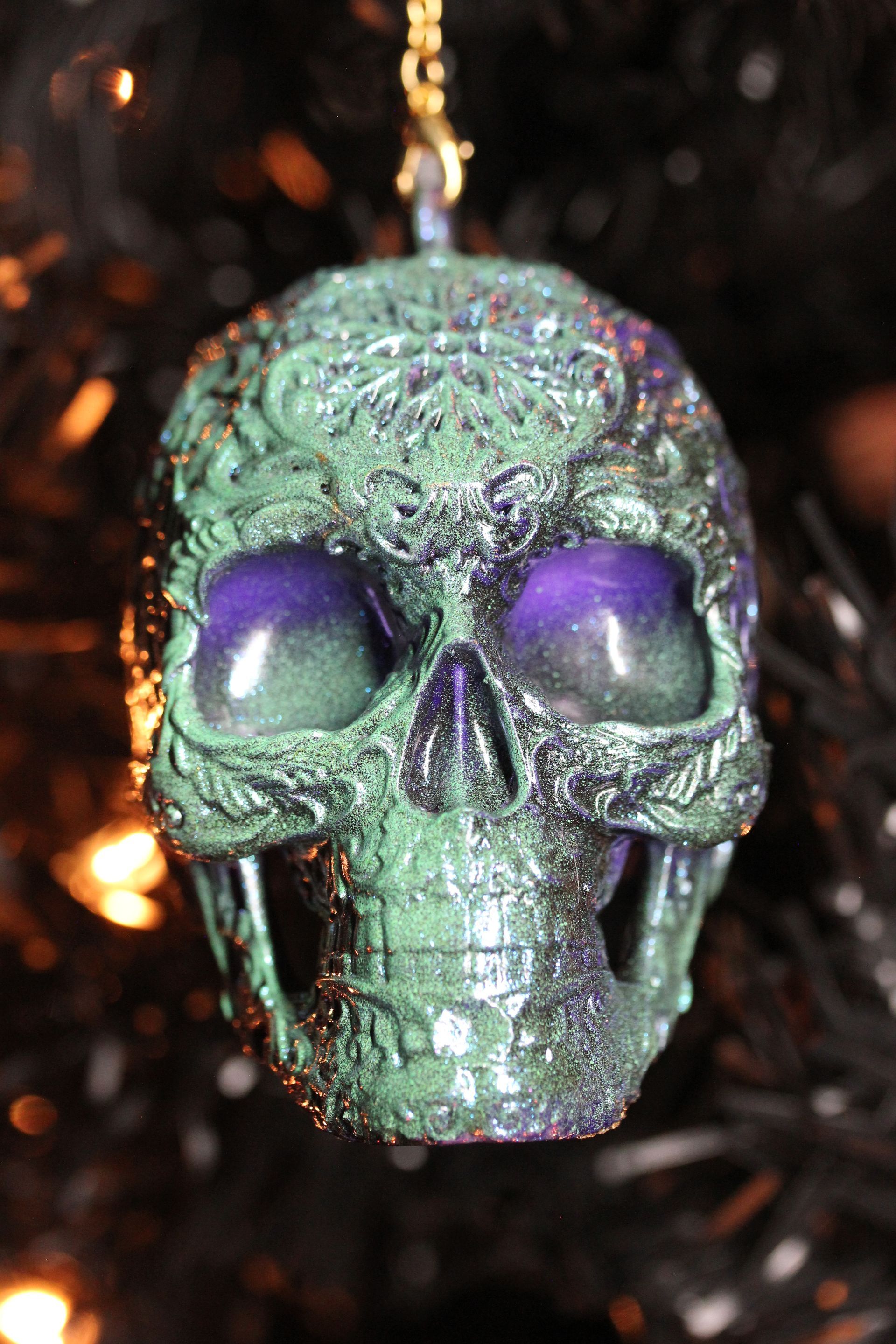 Ornate Sugar Skull: Mint Green/Deep Purple