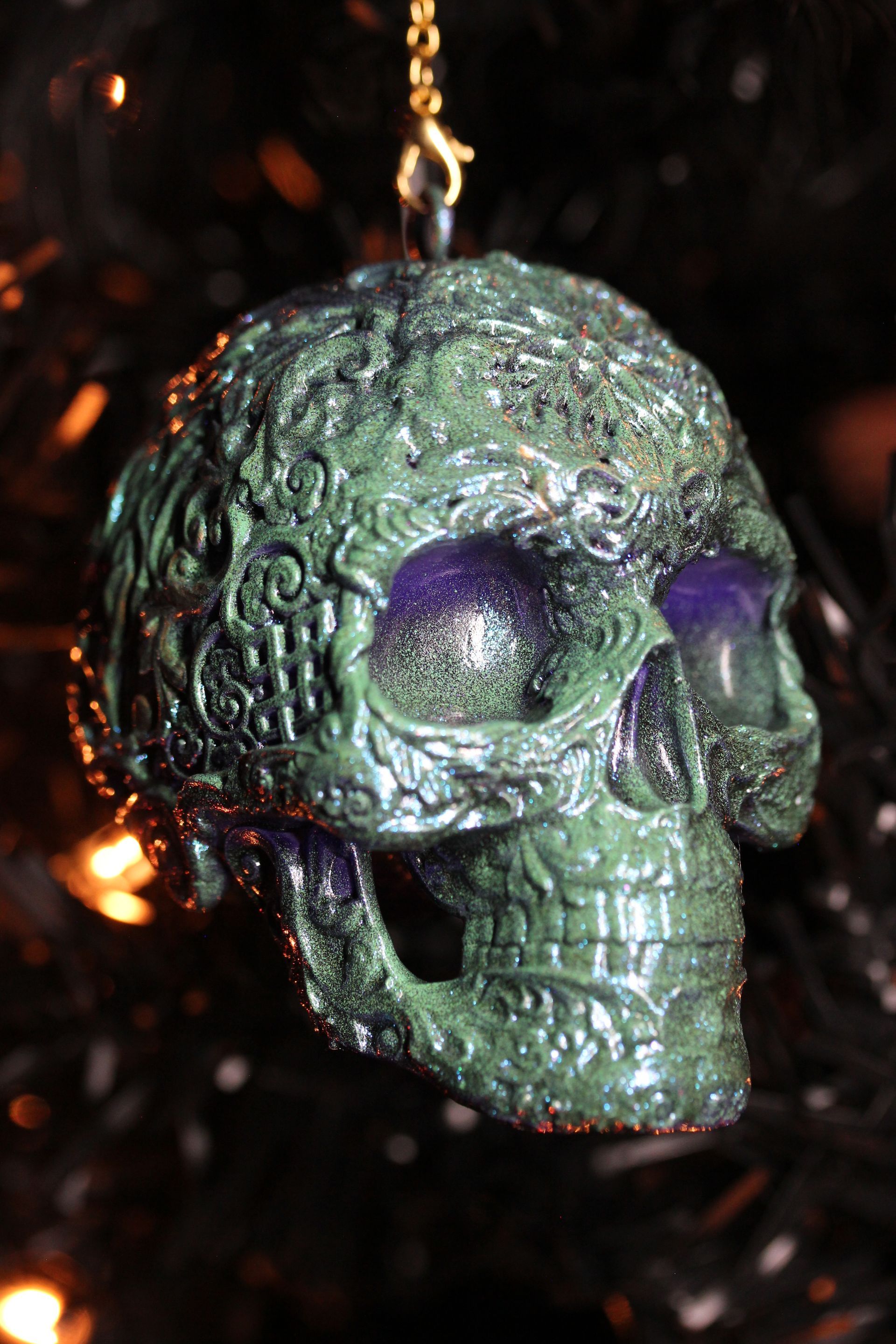 Ornate Sugar Skull: Mint Green/Deep Purple