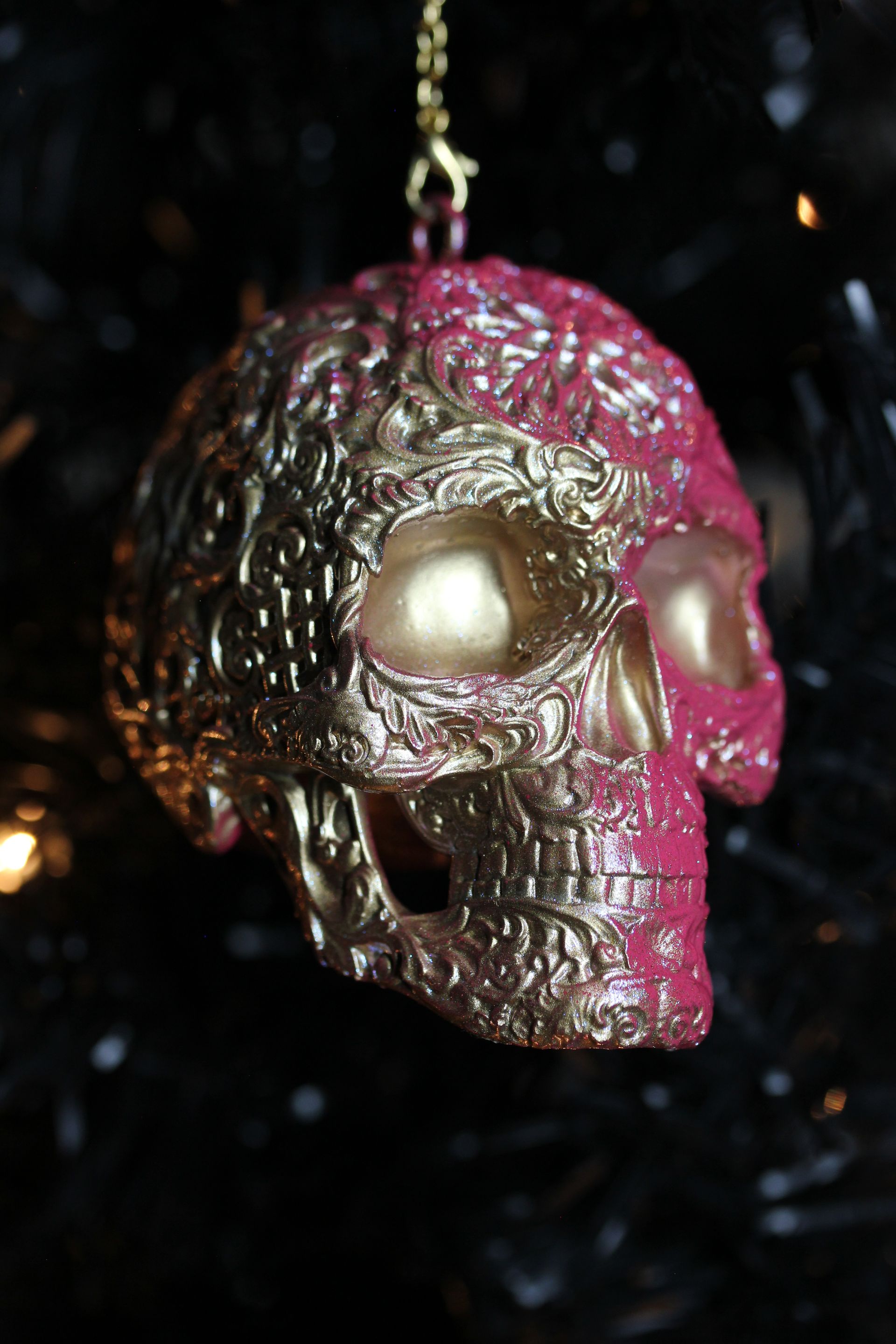 Ornate Sugar Skull: Gold/Pink