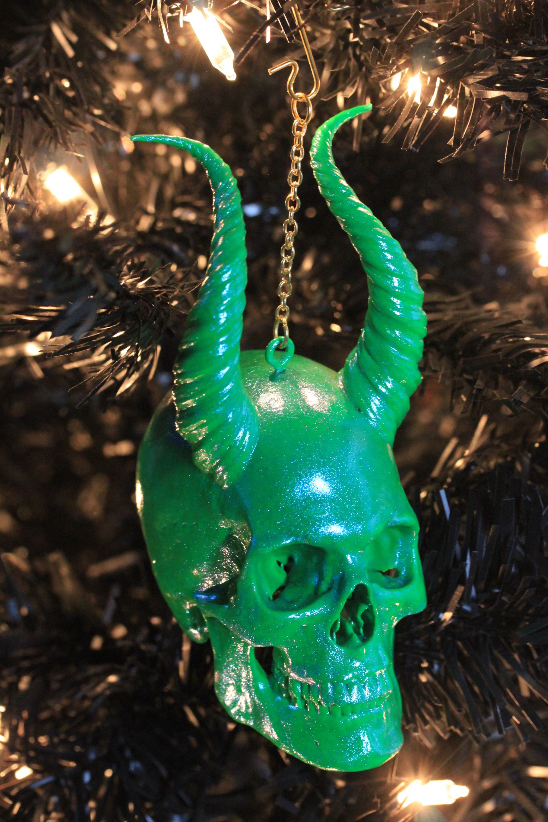 Skull with Tall Horns:  Green