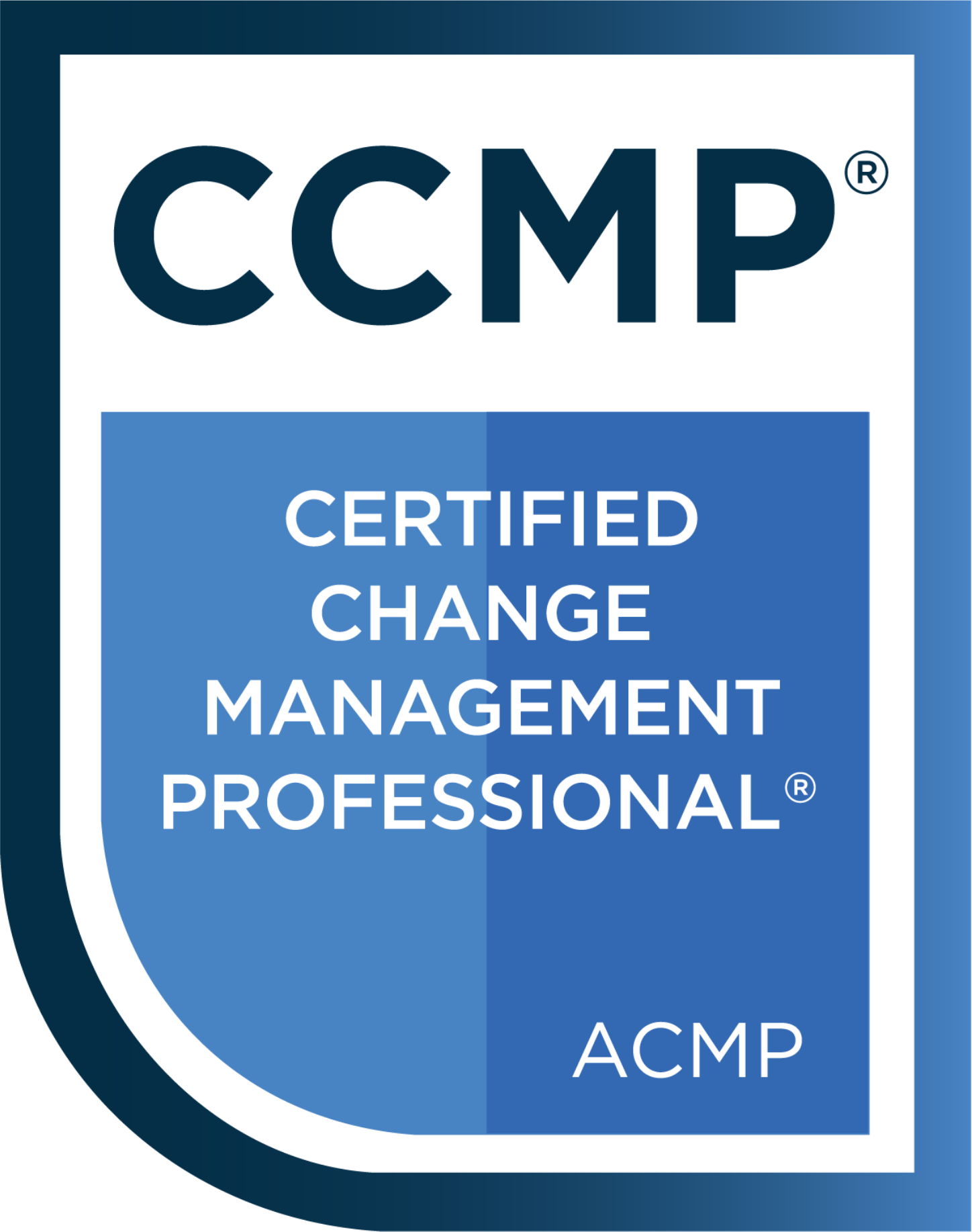 CCMP certification logo: Blue and white badge for Certified Change Management Professional from ACMP.