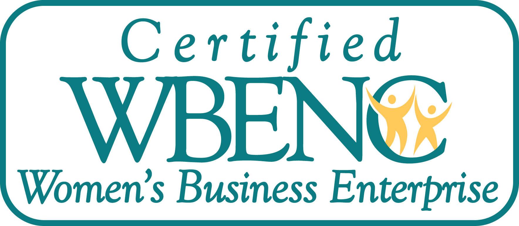 Certified WBENC Women's Business Enterprise logo with teal and gold colors.