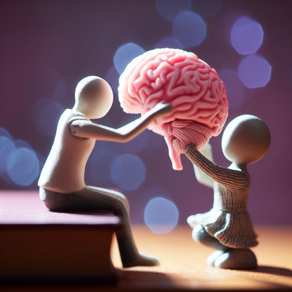 un uomo e una donna giocano con un cervello rosa