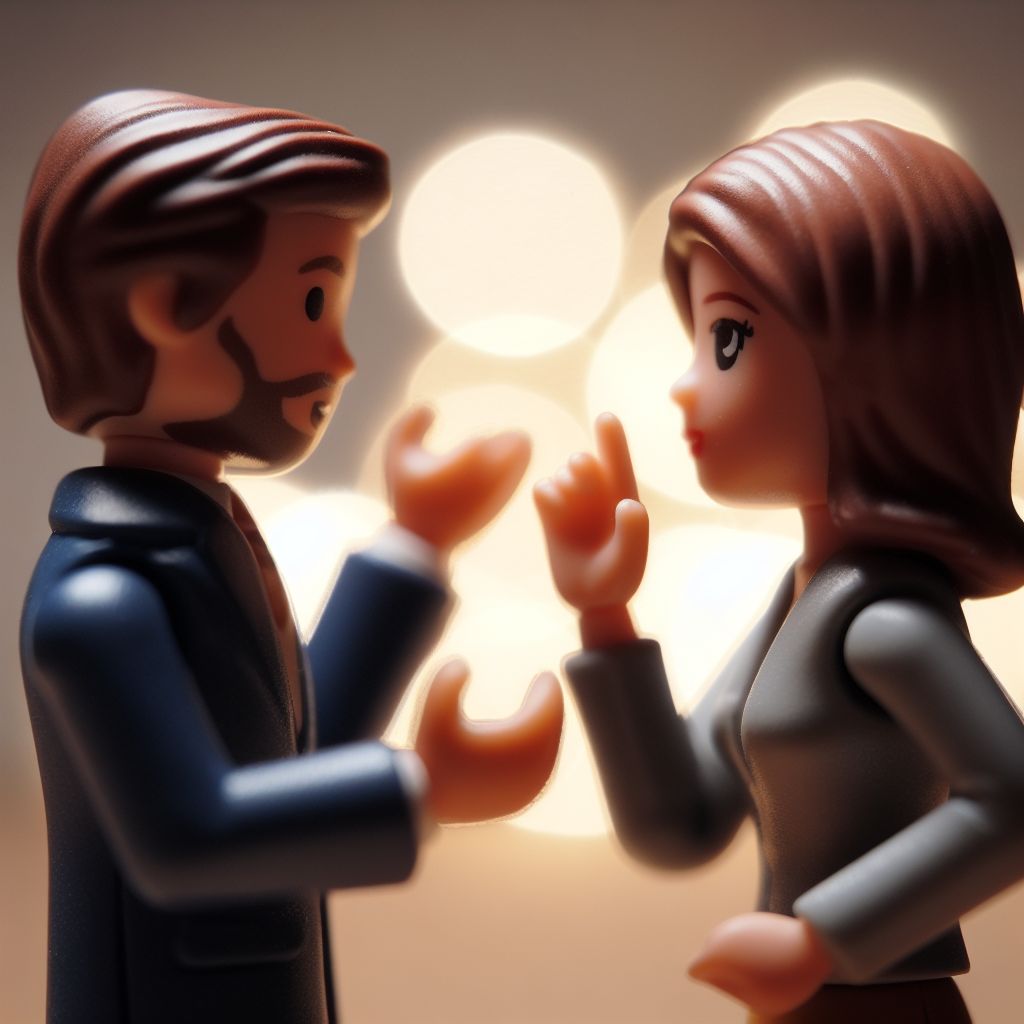 un uomo e una donna playmobil usano la comunicazione non verbale