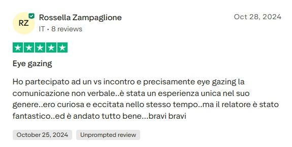 Uno screenshot di una recensione Trustpilot su Eye Gazing di vitadasingle.net