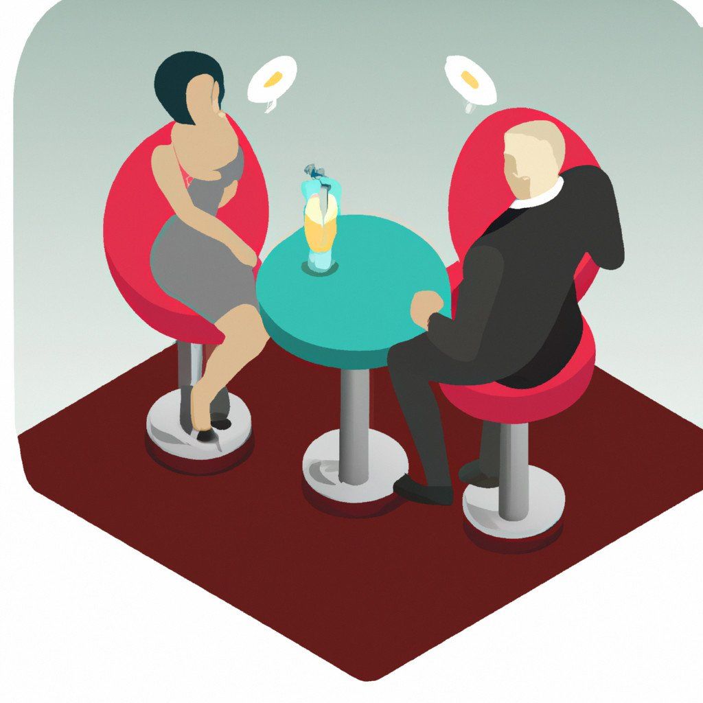 un uomo e una donna sono seduti a un tavolo con un drink
