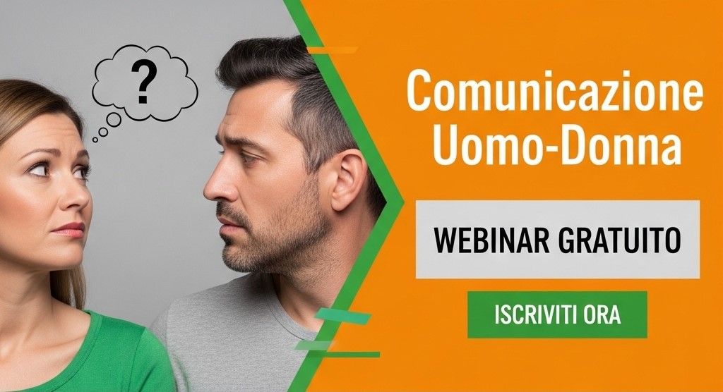 Promozione del webinar: un uomo e una donna che si guardano. Il testo recita 