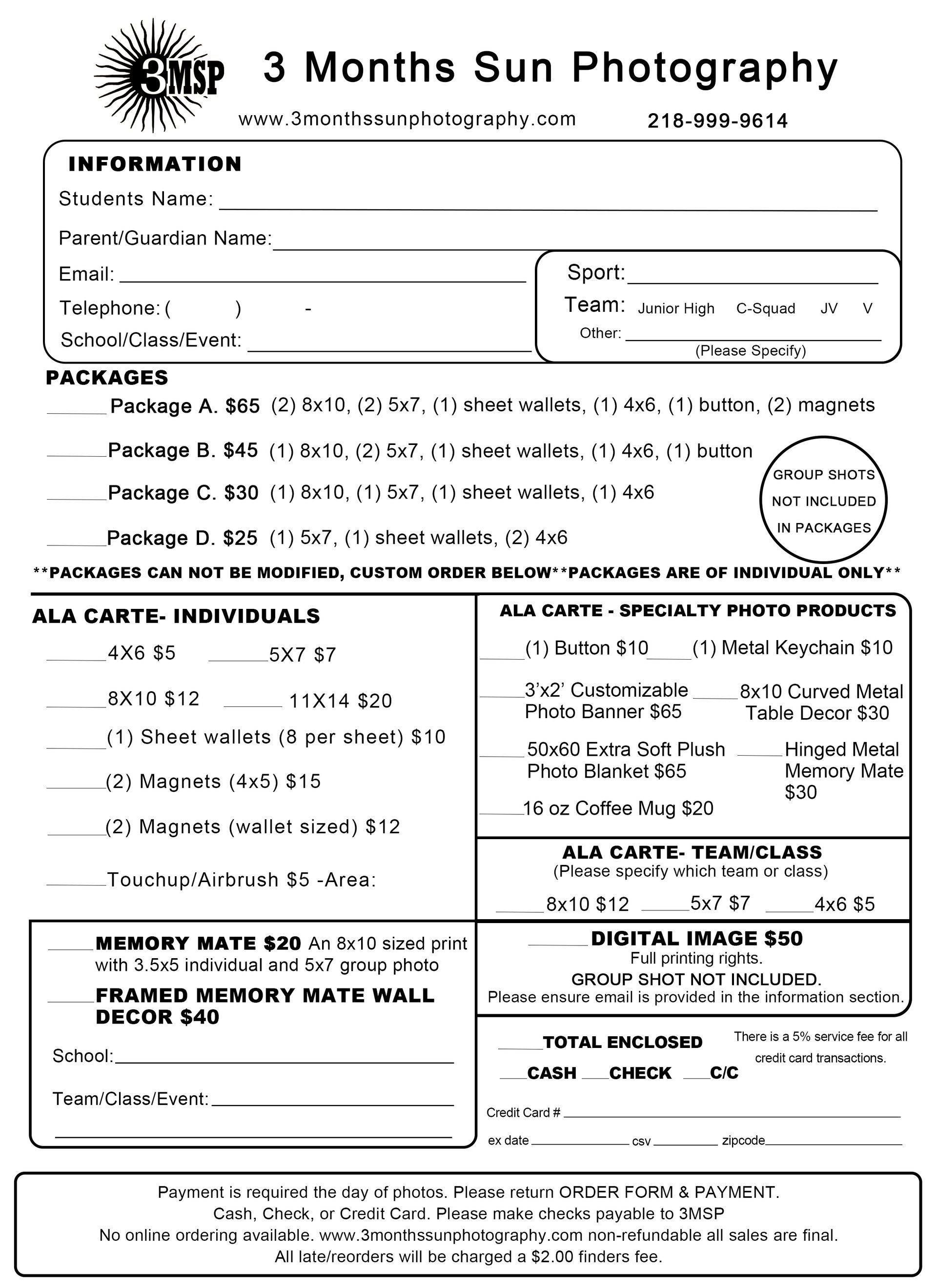 A brochure for 3 months sun photography with a sun on it.