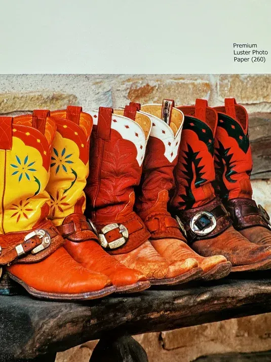 Crisp, high-resolution photo prints of cowboy boots produced with premium materials for lasting quality and vibrant color.