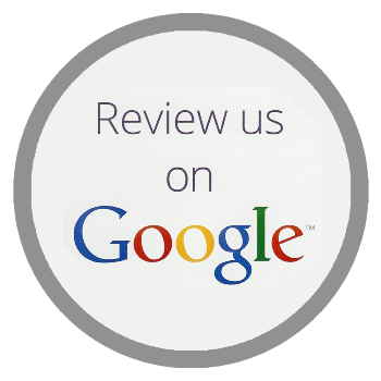 A circle with the words review us on google on it
