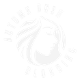 A white logo with a woman 's face and the words `` autumn bush blonding ''.