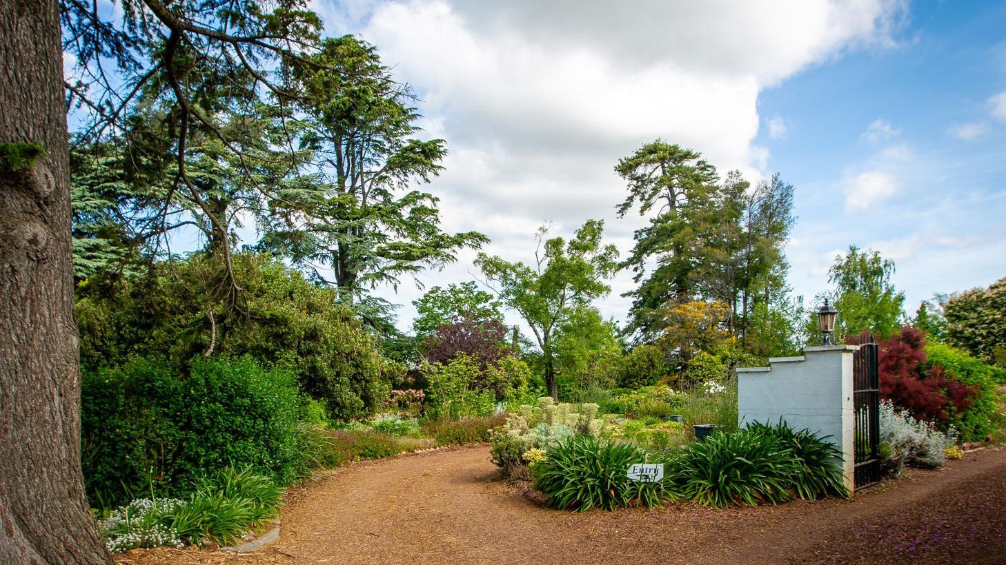 The garden at the fitzpatricks inn from the street, looking toward the driveway entrance