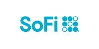 The logo for sofi is blue and has circles on it.