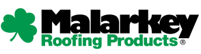 A logo for malarkey roofing products with a clover on it