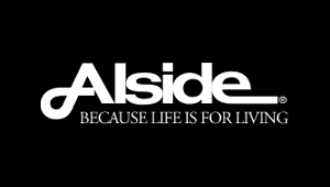 A black and white logo for alside because life is for living