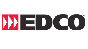 The edco logo is black and red with arrows pointing in opposite directions.