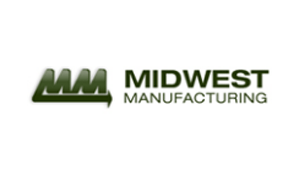A logo for mm midwest manufacturing on a white background