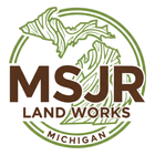 Logo for MSJR Land Works, showing outline of Michigan with text "MSJR Land Works Michigan" in a green circle.