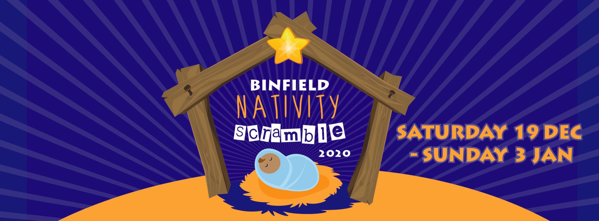 Poster for the Binfield Nativity event featuring a manger, baby Jesus, and event dates.