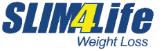 A blue and yellow logo for slim4life weight loss