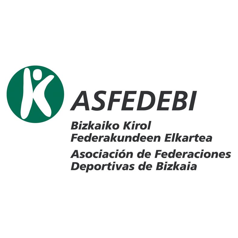 Logotipo de ASFEDEBI: Círculo verde con una figura, texto “ASFEDEBI”, y traducciones en euskera y castellano.