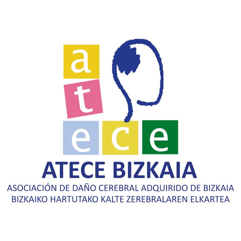 Logotipo de ATECE Bizkaia, asociación de daño cerebral adquirido, con un cerebro estilizado en color azul.
