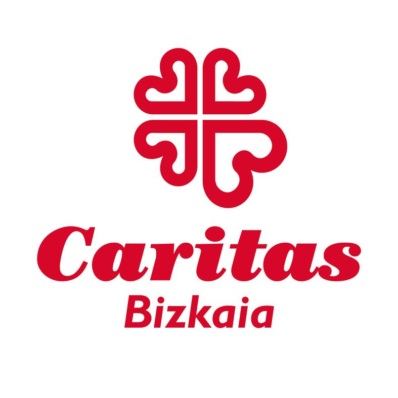 Logotipo de Cáritas Bizkaia: Cruz estilizada de color rojo,